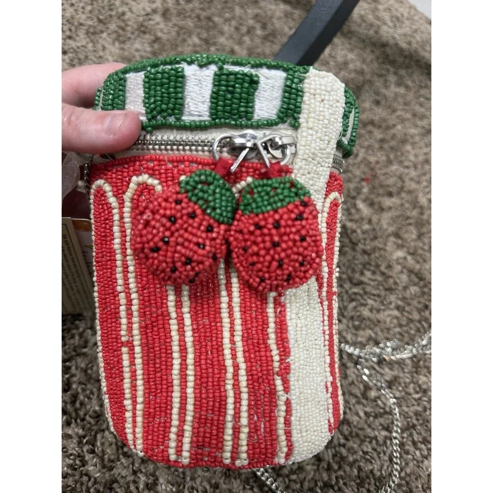 Hand-Beaded Strawberry Jam Bag Handmade Beaded Purse Made in India NWT Viral bag - Picture 7 of 12
